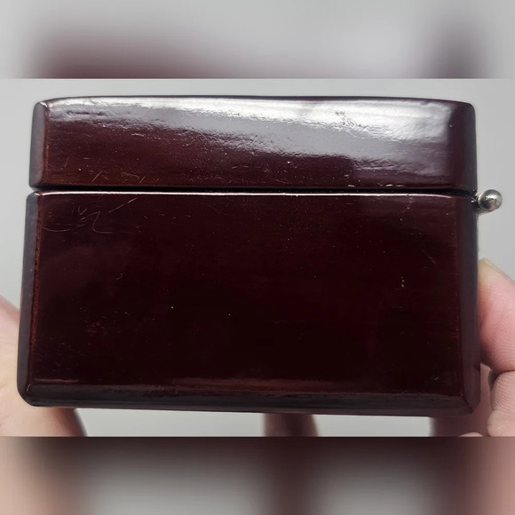 Vintage Jewelry Trinket Box in Brown Lacquer Asian Mother of Pearl Inlay Birds - Picture 6 of 15